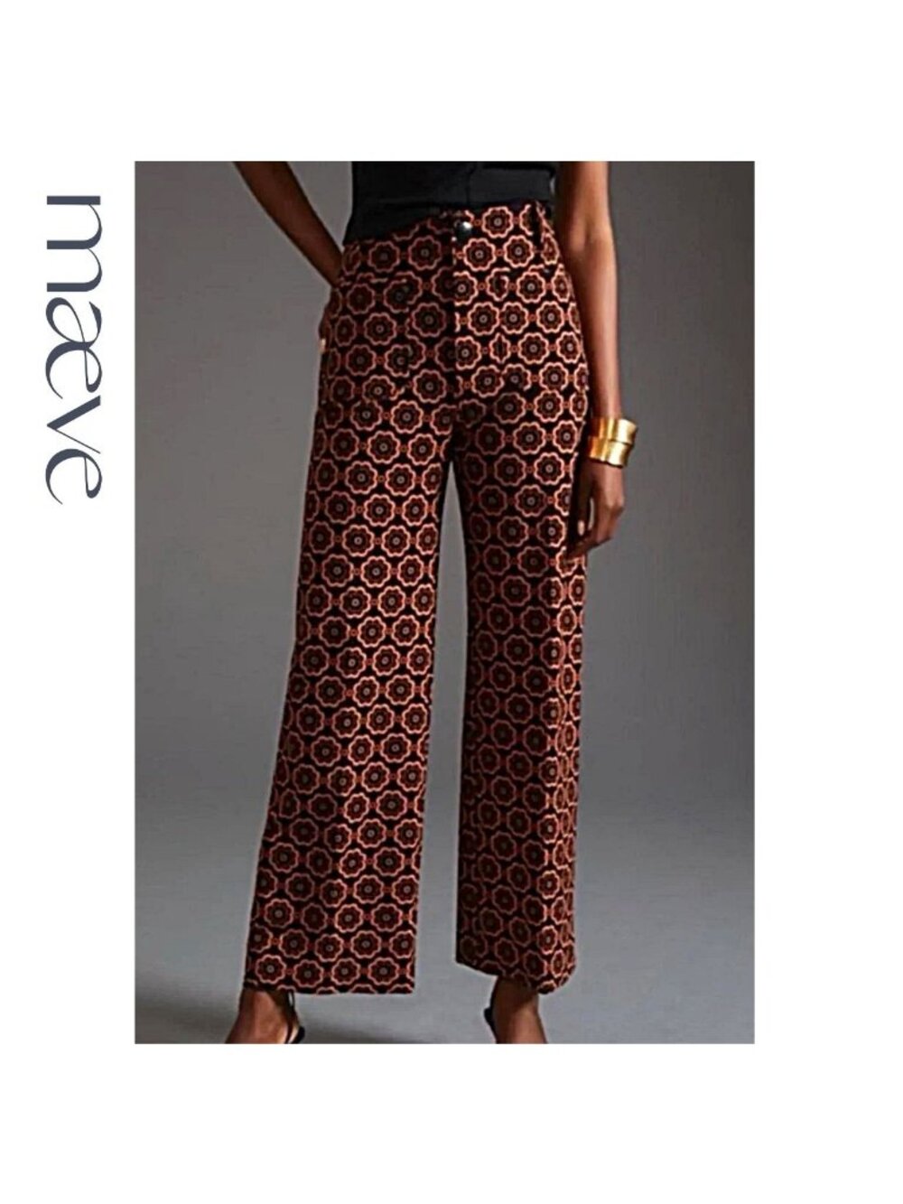 NWOT Maeve Anthropologie Colette pull-on Wide-Leg Pants mod rust/black, 30"